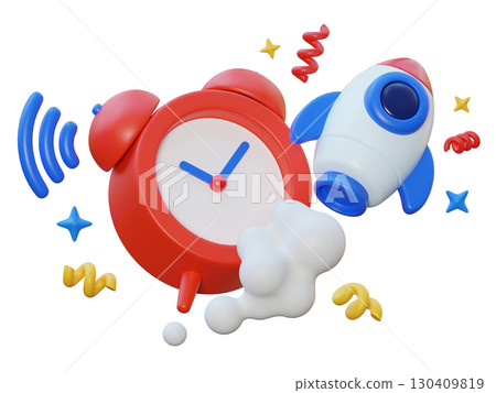 cartoon style Alarm clock and rocket 3D graphic cartoon style Alarm clock and rocket 3D graphic 130409819