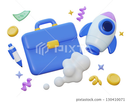 cartoon style briefcase and rocket 3D graphic 130410071