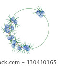 Minimal round frame with blue juniper berries and green branches in watercolor illustration, hand drawn clipart for wedding stationery, labels, recipe cards, branding, wrapping paper and digital art. 130410165