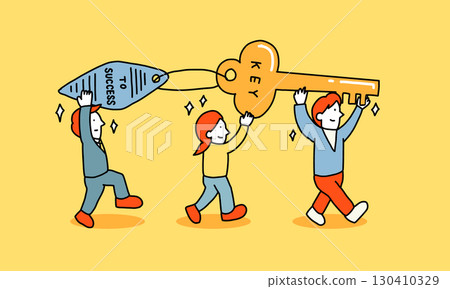 The key to success: Illustration of students and businessmen working hard towards their goals The key to success: Illustration of students and businessmen working hard towards their goals 130410329