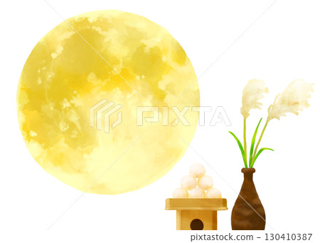 Moon viewing set and transparent illustration of the full moon 130410387