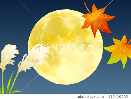 月亮和秋葉的插圖 130410403