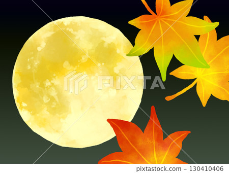 The moon peeking through the autumn leaves 130410406