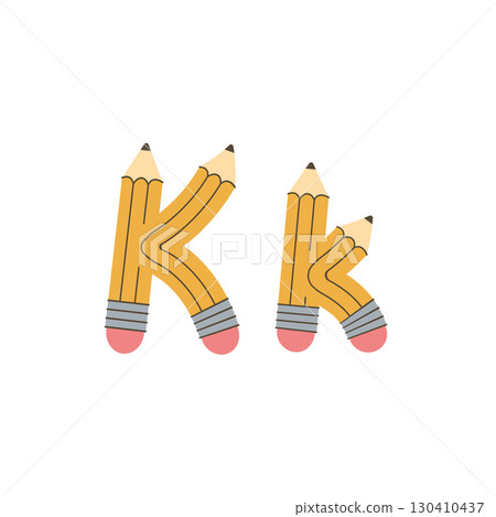 Creative letter K in yellow pencil style. Vector alphabet design. 130410437