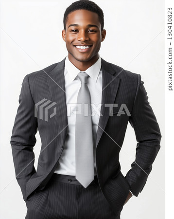 Smiling man. African American businessman in a suit. White background 130410823