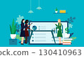 Businesswomen (blue) having a meeting about marketing using graphs and data 130410963