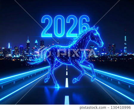 2026 Cyber Neon Horse New Year's Card Material 130410996