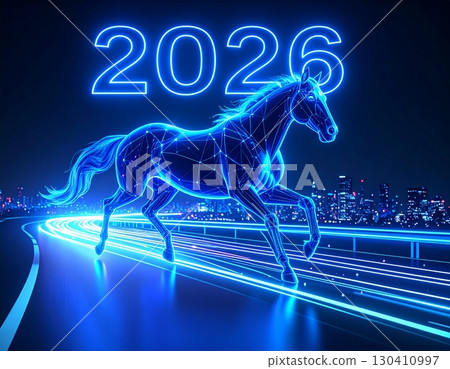 2026 Cyber Neon Horse New Year's Card Material 130410997