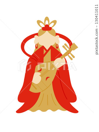 以喜慶的色彩描繪 Benzaiten 的簡單向量插圖 130411011