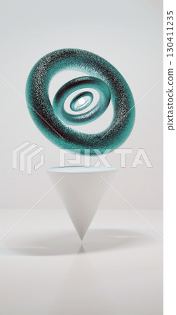 In a pristine white room, a miniature Dyson toroidal sphere floats mid-air, glowing from within with the radiant light of a white orb. A futuristic vision of harmony and energy. 130411235