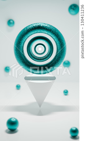 In a pristine white room, a miniature Dyson toroidal sphere floats mid-air, glowing from within with the radiant light of a white orb. A futuristic vision of harmony and energy. 130411236