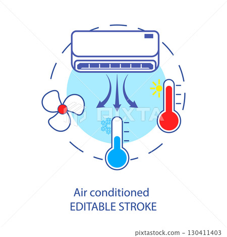 Climate Mode Icon Set. Fan and Temperature Symbols for Smart Air Conditioner UI. 130411403