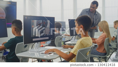 Elementary School Children Using Computers, Creating Digital Illustrations in AI Image Generator Elementary School Children Using Computers, Creating Digital Illustrations in AI Image Generator 130411418