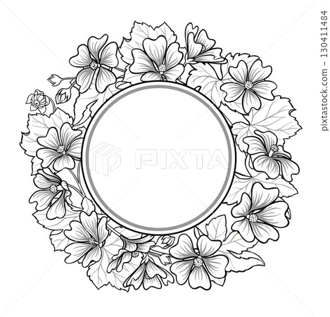 Malva Branch Outline Round Frame. 130411484