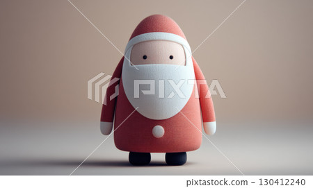Santa costume. Cute, minimalist Santa Claus figurine with red suit and white beard stands against neutral background 130412240