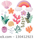 Cute Underwater and Nature Elements Vector Set 130412923