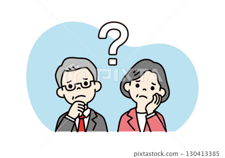 一位年邁的總統和一位女總統的向量圖，他們表情困惑，不理解 130413385