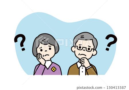 An elderly couple's upper body vector illustration with a confused and troubled face - color An elderly couple's upper body vector illustration with a confused and troubled face - color 130413387