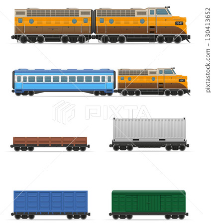 locomotive passenger and freight cars for transportation by rail cartoon stock vector illustration 130413652