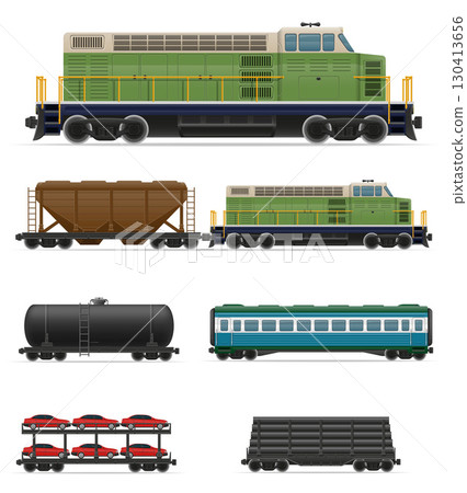 locomotive passenger and freight cars for transportation by rail cartoon stock vector illustration 130413656