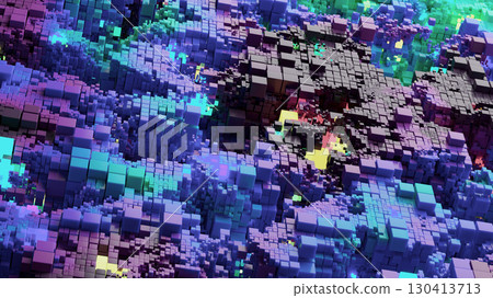 Abstract 3D Artwork of Geometric Light Blue Cubes in Perspective 130413713