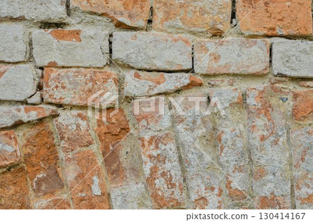 Old, chipped masonry. Masonry free of plaster. Remains of plaster on brick masonry. Concept of construction, renovation, and reconstruction of buildings. 130414167