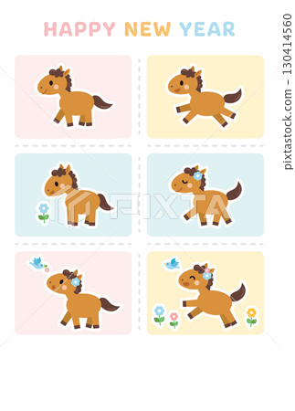 馬的故事新年賀卡,2026 年馬年,垂直,卡通,可愛插圖 馬的故事新年賀卡,2026 年馬年,垂直,卡通,可愛插圖 130414560