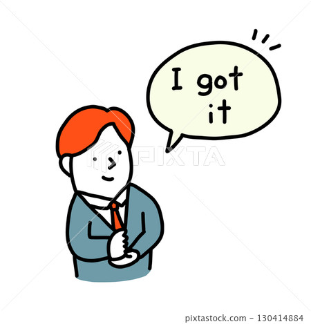Illustration of a man in a suit clapping his hands and saying "I got it!" 130414884