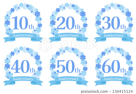 Anniversary icon set Blue flower wreath and ribbon number design 130415124