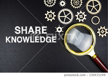 Share Knowledge text message with magnifying glass on black background Share Knowledge text message with magnifying glass on black background 130415249