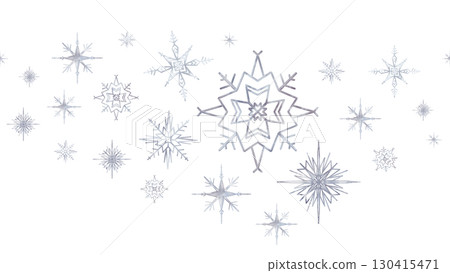 Seamless snowflakes border in wave shape. Watercolor hand drawn illustrations blue snowflakes border. Christmas decoration. Template with a christmas elements. Repeat snowflakes garland 130415471