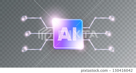 Artificial intelligence chipset on ultraviolet board in futuristic neon cyber punk concept technology artwork for web, banner, card, cover. Vector AI chip logo design template Artificial intelligence chipset on ultraviolet board in futuristic neon cyber punk concept technology artwork for web, banner, card, cover. Vector AI chip logo design template 130416042