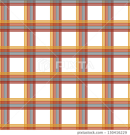 Warm plaid seamless pattern in autumnal colors with burgundy, rust, goldenrod and muted navy. Cozy fall checkered textile design for fabric, home decor. Vector illustration on transparent background 130416229