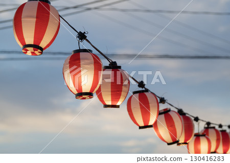 Lanterns lined up on the night of a summer festival Lanterns lined up on the night of a summer festival 130416283