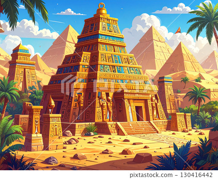 Temple ruins under the blue sky reminiscent of ancient Egyptian adventure stories 130416442
