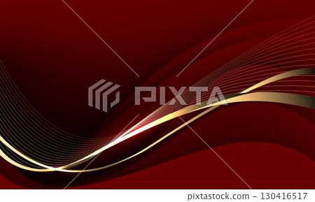 Abstract wave gold ribbon curve on red design modern luxury background vector 130416517