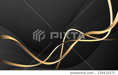 Abstract wave gold ribbon curve on black design modern luxury background vector 130416572