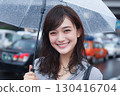 微笑著打著傘的女人 130416704