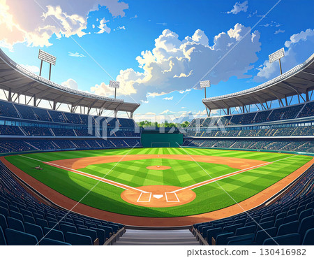 耀眼的藍天白雲下閃耀夢幻舞台的棒球場 130416982