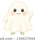 Cute cartoon ghost isolated on white background. Hand drawn illustration. Cute Waving Ghost Halloween Illustration 130417044