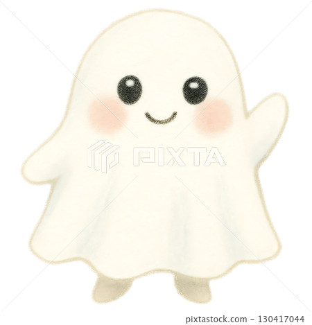 Cute cartoon ghost isolated on white background. Hand drawn illustration. Cute Waving Ghost Halloween Illustration 130417044