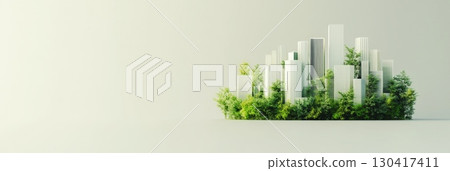 Miniature city model featuring sustainable architecture integrated with green spaces, emphasizing eco friendly urban development and harmony between nature and city life 130417411