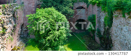 Medieval Castle Ruins. Historic Fortress Walls and Arches 130417787