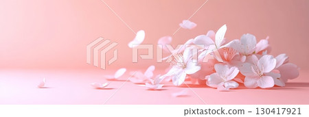 Light pink flowers and petals gently falling onto a soft pink surface, creating a serene and romantic atmosphere perfect for valentine's day, mother's day, or springtime celebrations Light pink flowers and petals gently falling onto a soft pink surface, creating a serene and romantic atmosphere perfect for valentine's day, mother's day, or springtime celebrations 130417921