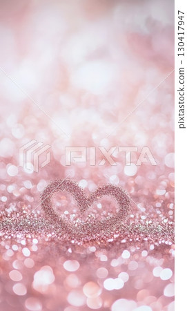 Pink glitter forms a heart shape on a sparkling pink background, creating a romantic and dreamy atmosphere perfect for valentine's day, mother's day, or any celebration of love and affection 130417947