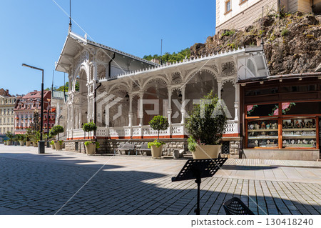 Summer walk through the spa center of the famous Karlovy Vary (Carlsbad) in the Czech Republic 130418240