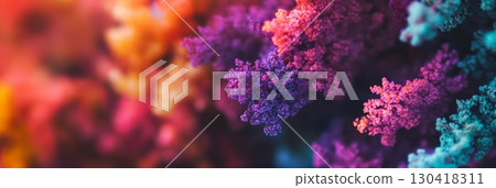 Microscopic structures resembling vibrant coral reefs display a spectrum of colors, creating an abstract image perfect for valentine's day, women's day, or spring themes 130418311
