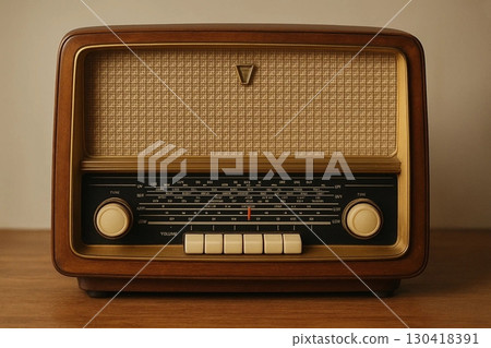 Vintage Radio on Wooden Surface 130418391