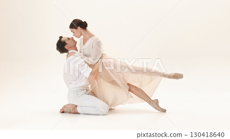 Ballet couple in romantic floor pose showing intimacy and trust Ballet couple in romantic floor pose showing intimacy and trust 130418640
