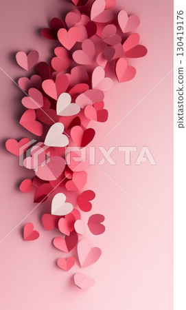 Many small paper hearts in white and shades of pink falling against a solid pink background creating a romantic atmosphere for valentine's day, mother's day, or anniversaries Many small paper hearts in white and shades of pink falling against a solid pink background creating a romantic atmosphere for valentine's day, mother's day, or anniversaries 130419176